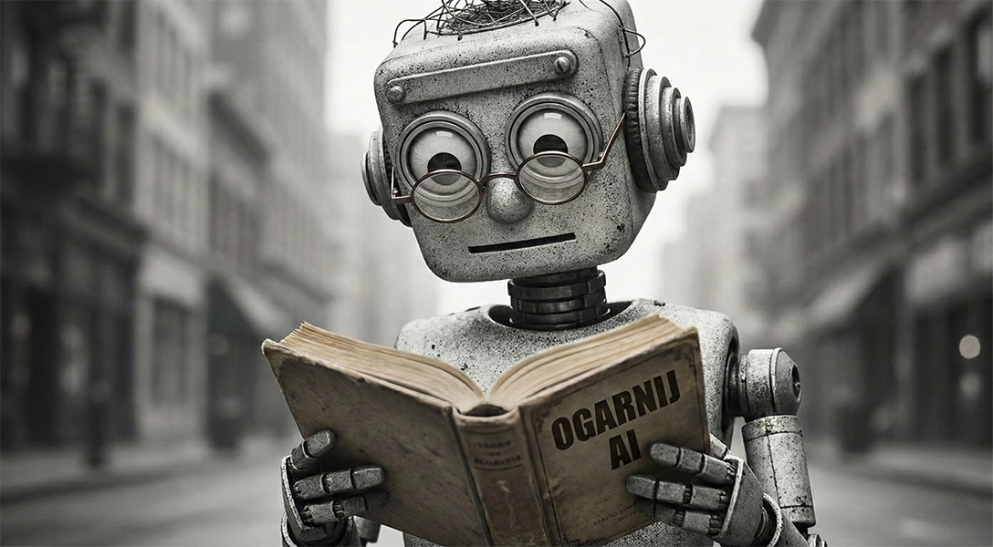 Robot czytający książkę Ogarnij AI